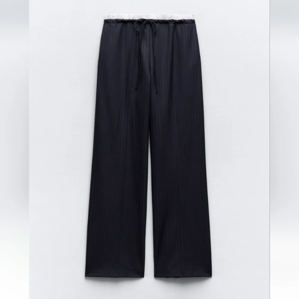 NWT Zara Navy Pinstripe Straight-Leg Pants - Picture 6 of 13